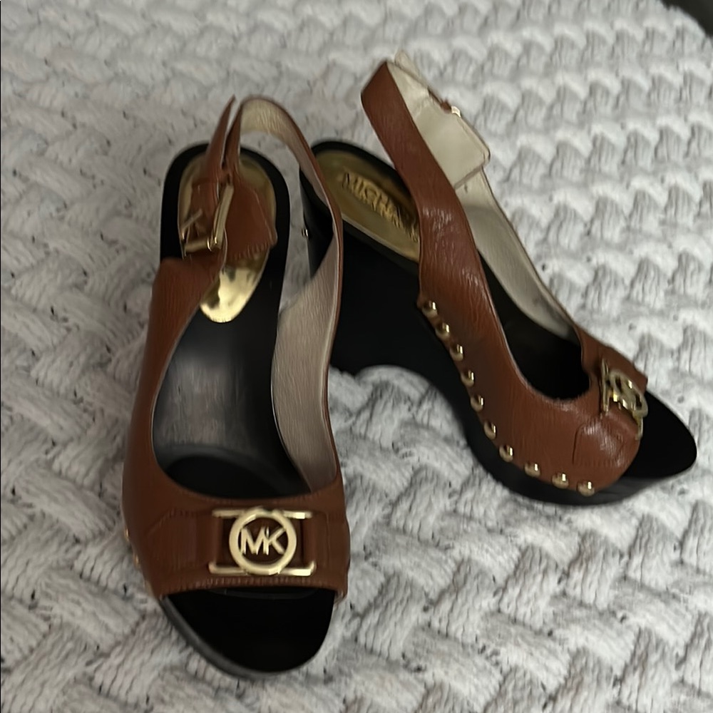 Michael Kors Black and Brown Wedge Shoes with Leather Finish